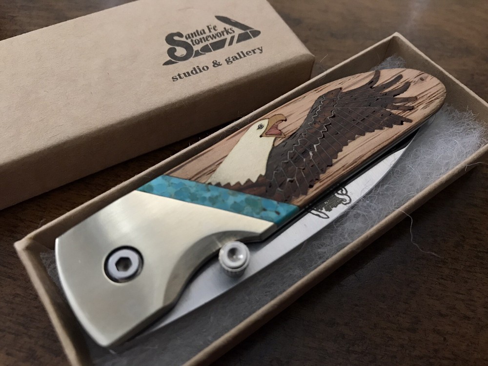 Santa Fe Stoneworks Custom Folding Knife Eagle Inlay USA