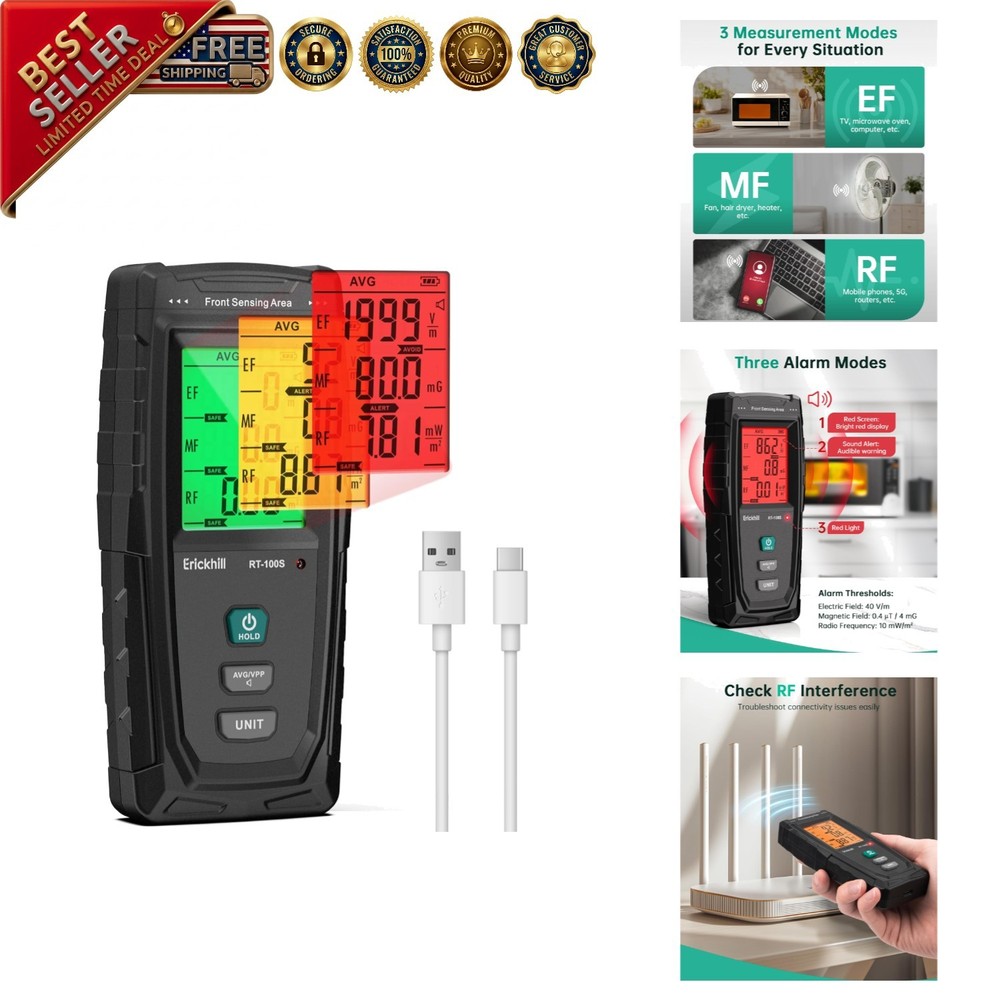 Advanced EMF Reader with Color-Coded Alerts & Quick Measurement for All Spaces
