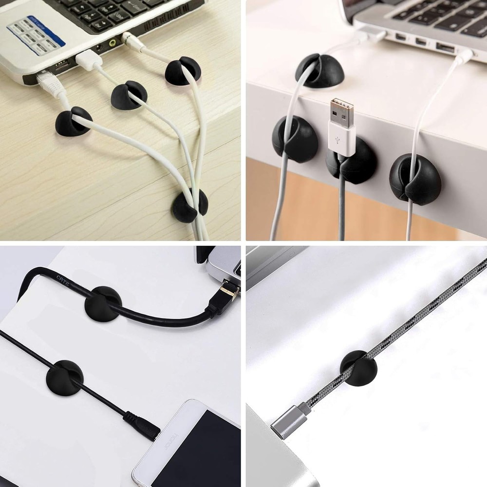 Compact Adhesive Cable Clips - 8 Pack for Effortless Cord Management Solutions