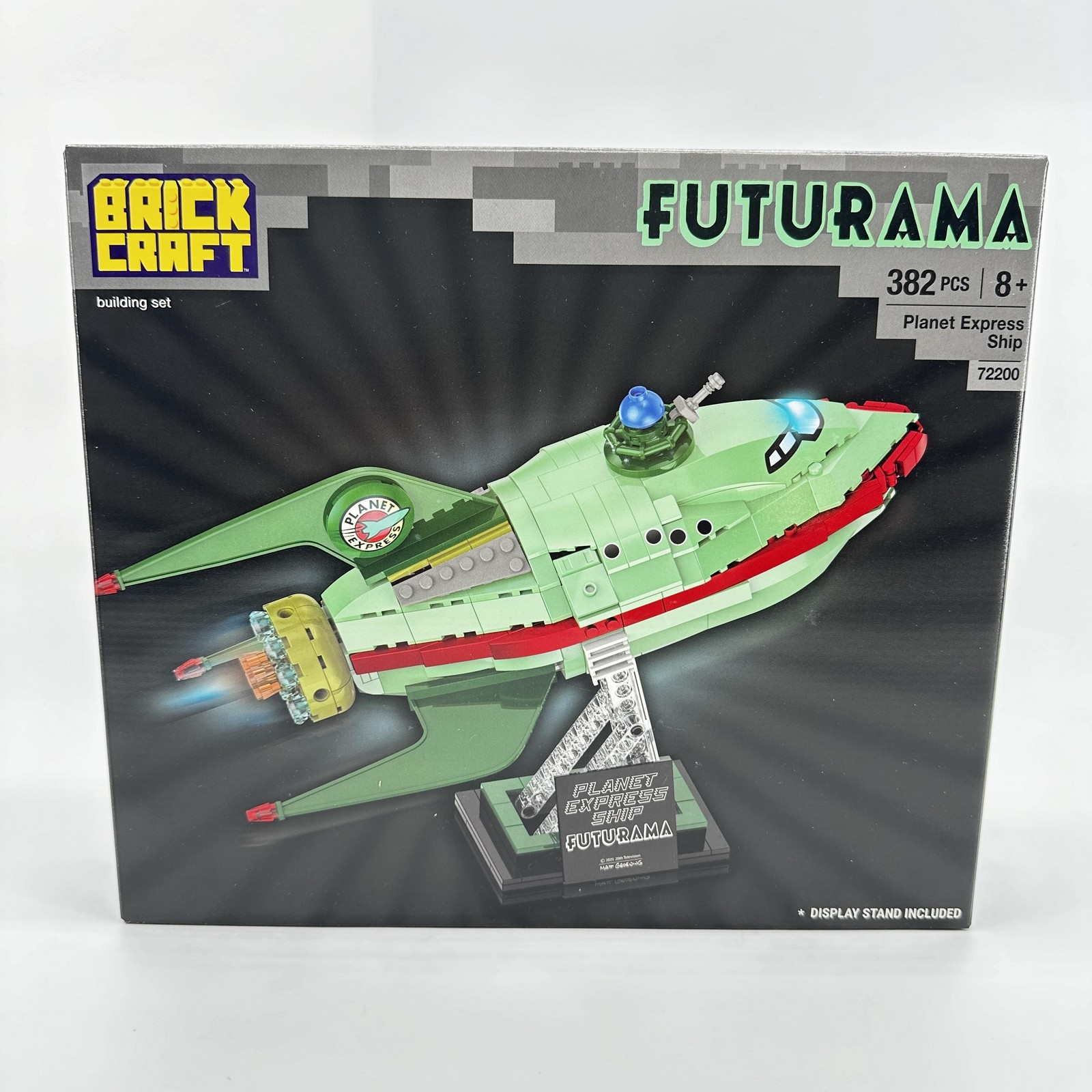 Brick Craft Futurama Planet Express Ship Green Building Set 382pcs Display Stand