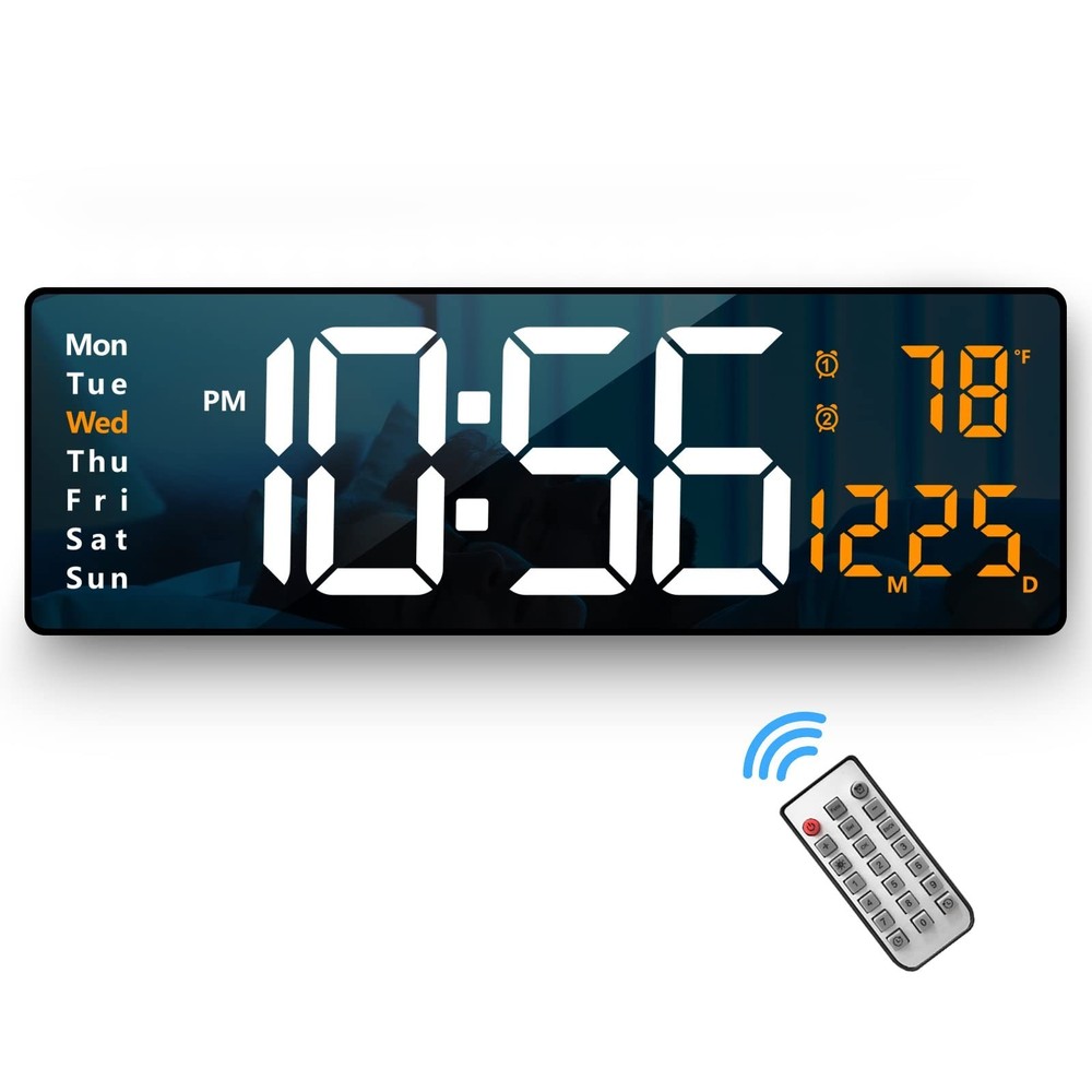 Digital Wall Clock Large Display, 16.2 Inch , LED Digital Clock with Remote C...