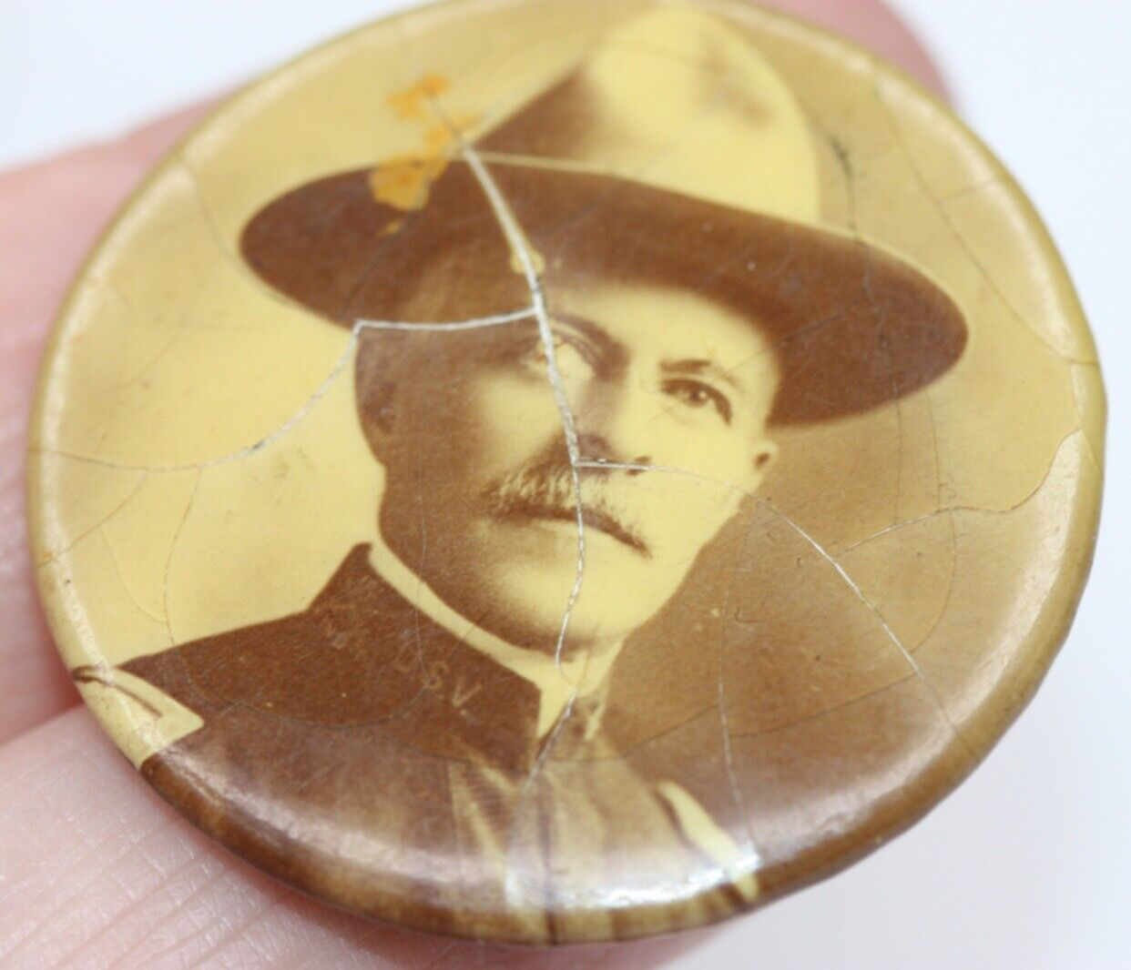 1890s Celluloid Photo Button USV Infantry Officer Indiana National Guard Pin