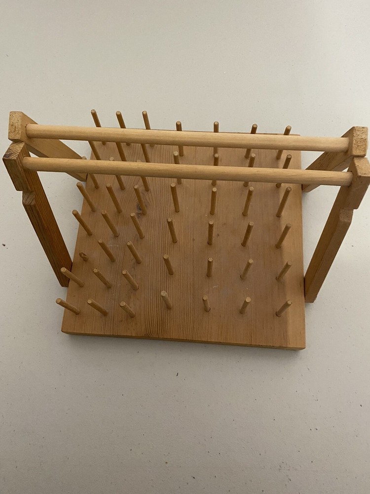 thread holder rack wooden hand made Vintage