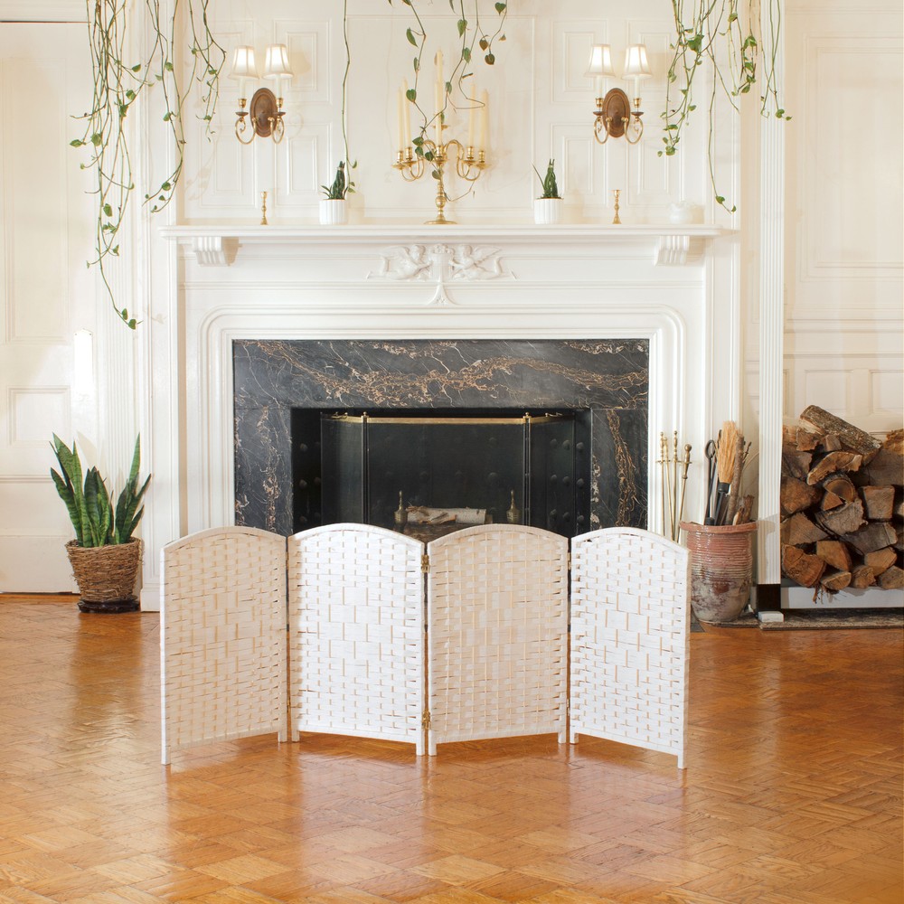 2 ft. Short Diamond Weave Fiber Folding Screen - White - 4 Panel