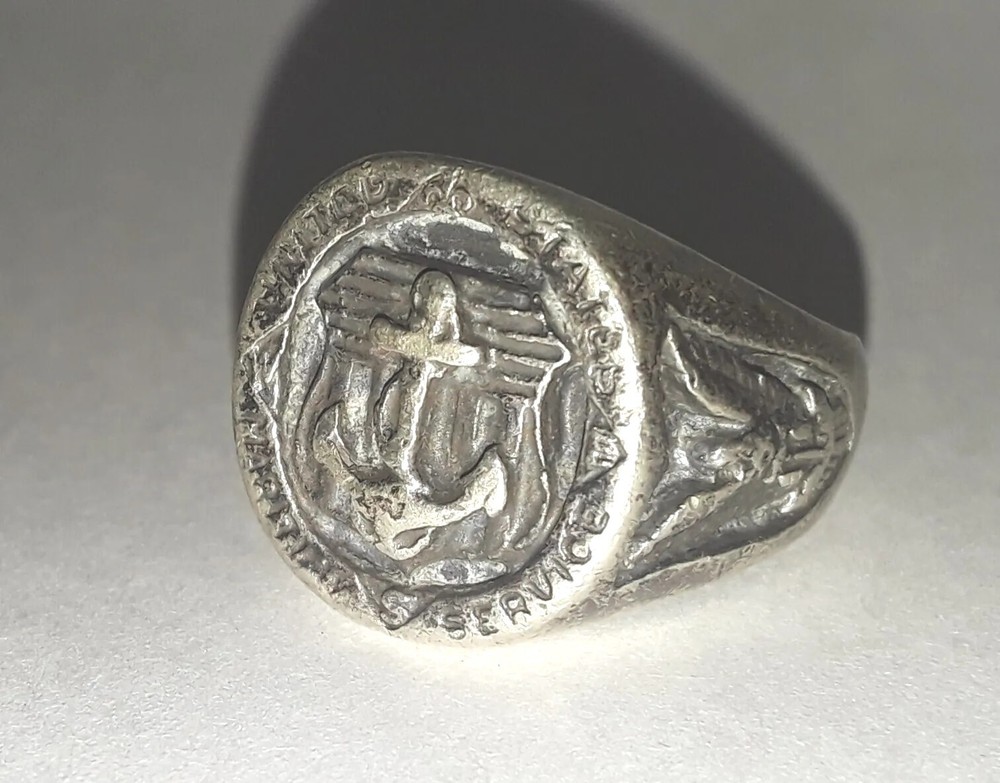 Sterling Silver United States Maritime Service Ring Anchor Shield Eagle 925