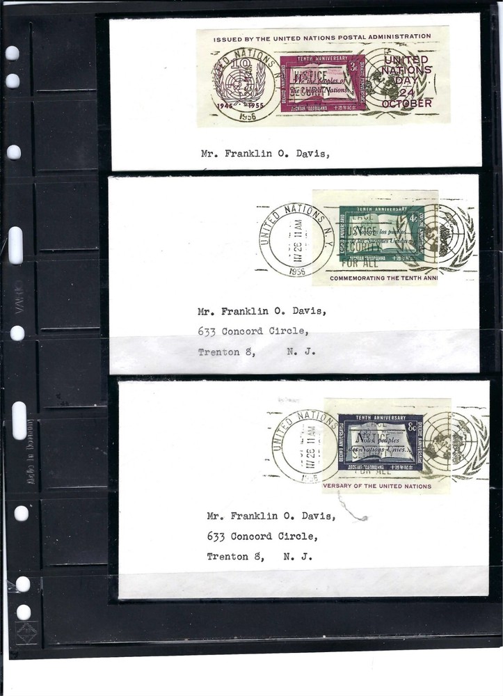 1955 UN DAY Issue - VARIETY- (SS Covers) - Scott# 38.1a,b,c - (1653)