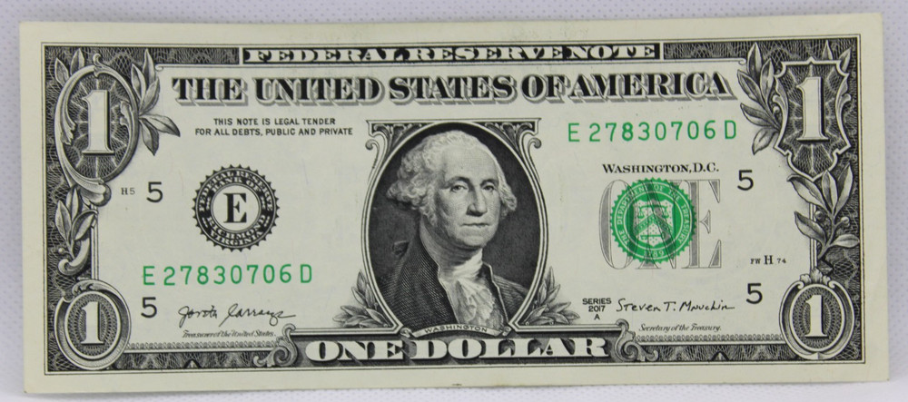 Over ink Error Note Fancy Serial Number One Dollar Bill E27830706D Pairs