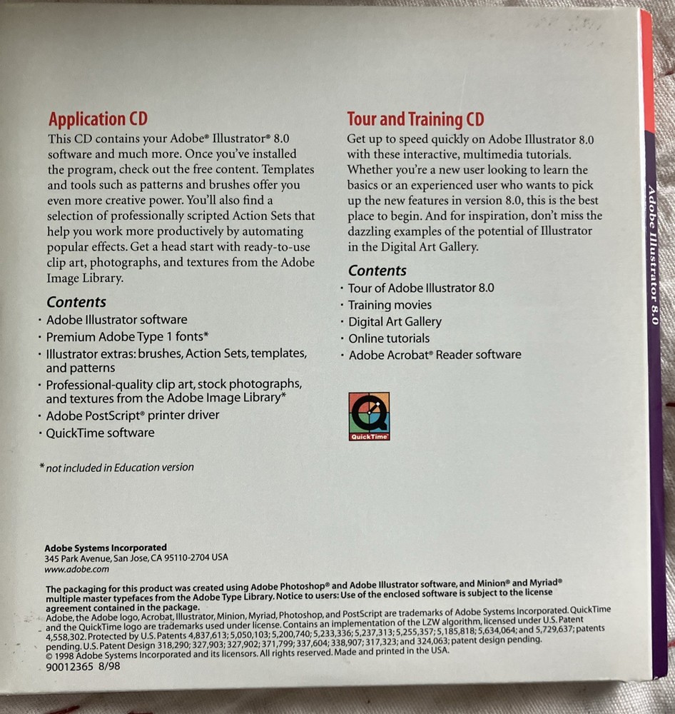 Adobe Illustrator Version 8.0 for Macintosh Software w/ Serial Number (2 CDs)