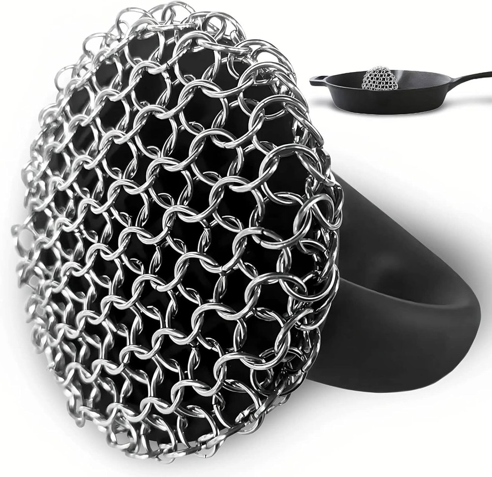 Cast Iron Chainmail Scrubber Cleaner with Handle