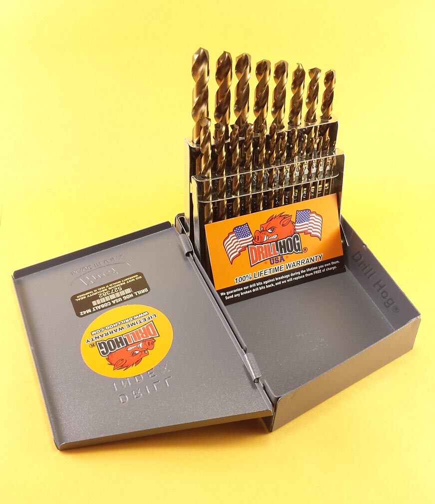 Drill Hog® USA 21 Pc Jr Drill Bit Set Index COBALT M42 HSSCO Lifetime Warranty