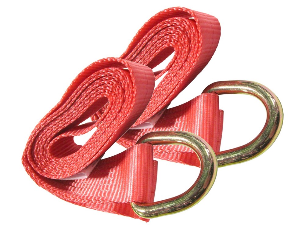 Red 2" x 8 ft Lasso Strap with D Ring for Tie Down Auto Hauler Flatbed (2 PC)