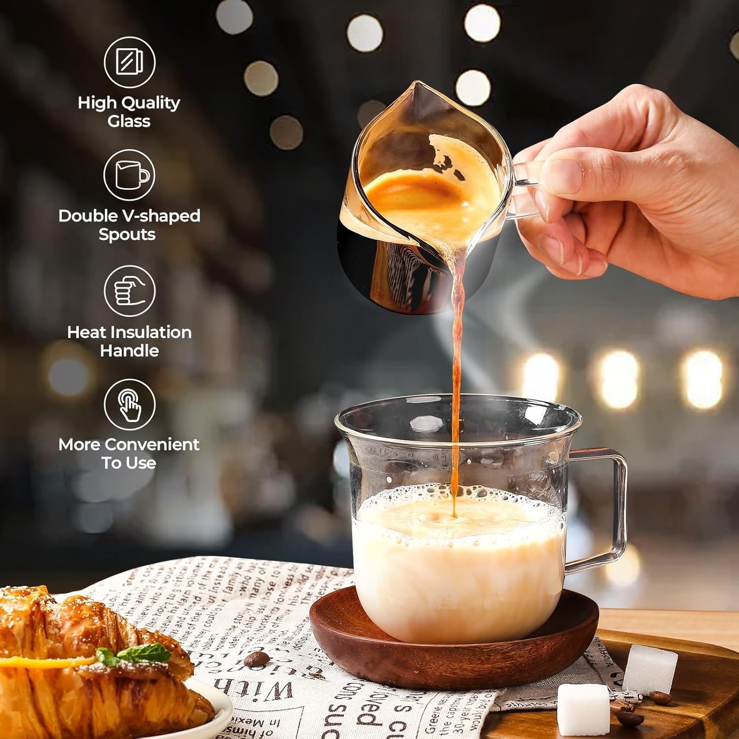 Espresso Cups Set of 2, 4 Oz Espresso Shot Glass with Handle Double Spout Cup...