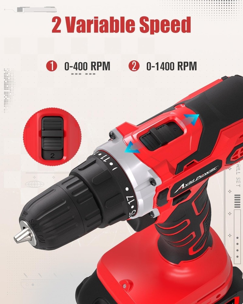 Versatile 20V Cordless Drill Set with Adjustable Speed & 18+1 Torque Settings