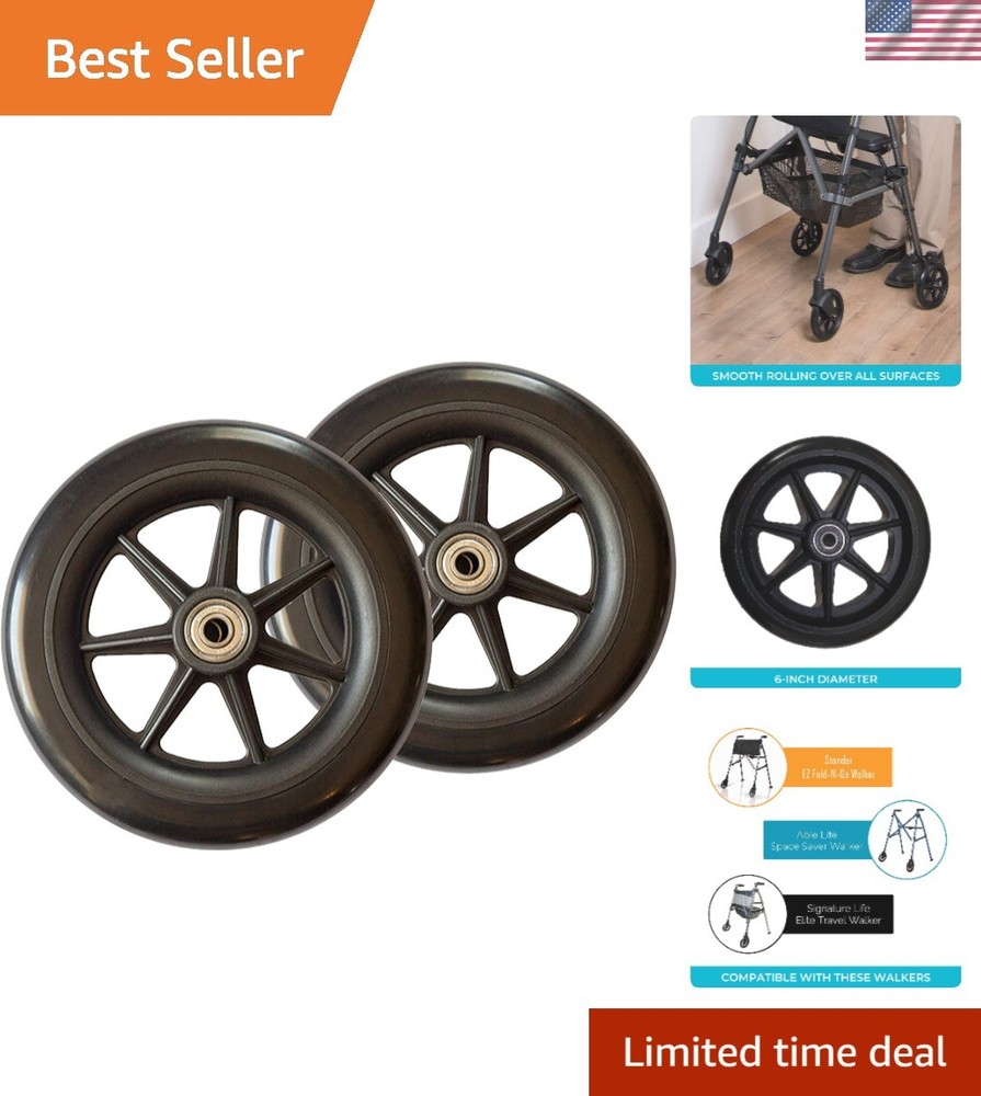 6-Inch Rollator Wheels for Secure Mobility - Easy Install Kit Included