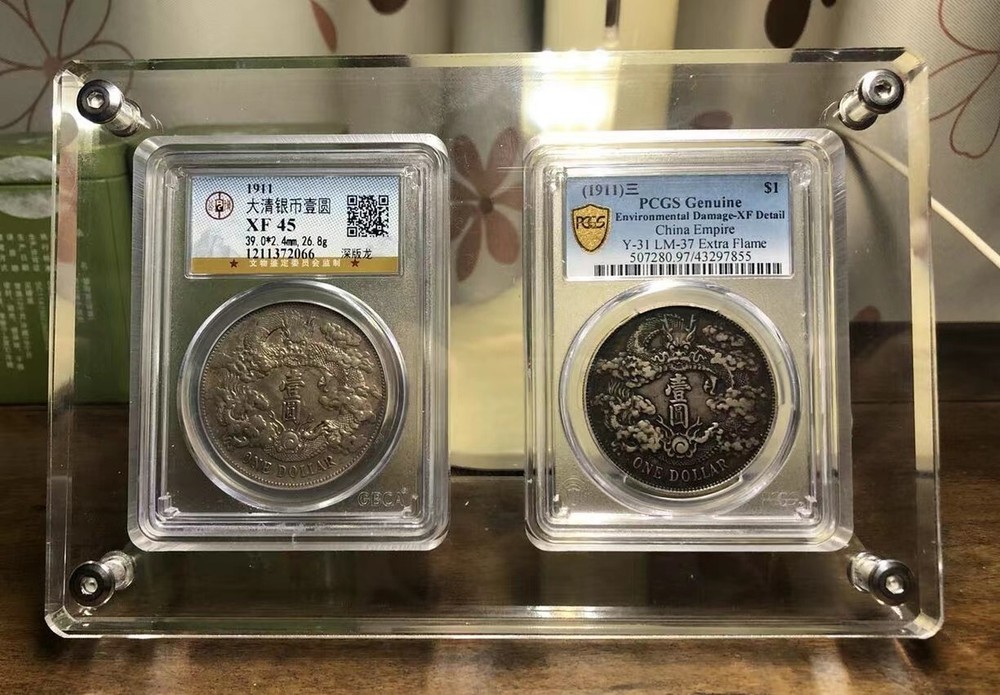 2 Grids Acrylic Display Frame Case Box with Integrated Stand For NGC/PCGS Holder