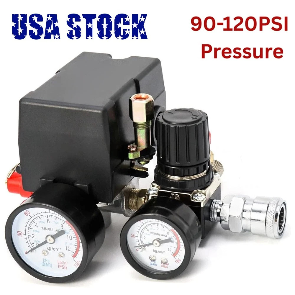 Air Compressor Pressure Switch Control Valve 90-120PSI Pressure Regulator Gauge