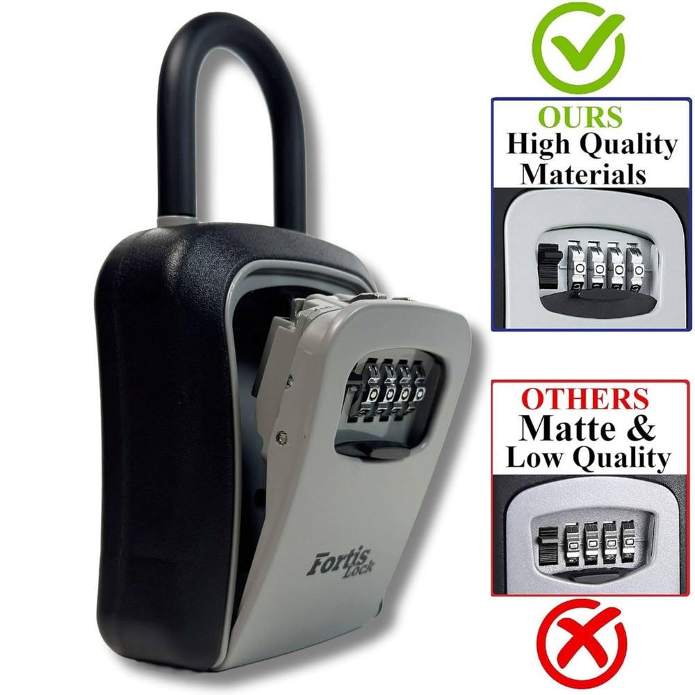 Box for Keys with Code, Portable Shackle Key Safe, 4-Digit Combination, Weath...
