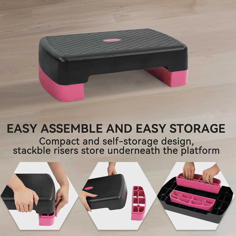 Aerobic Step Platform Trainer with Adjustable 2-Level Risers, 400 Pound Weight C