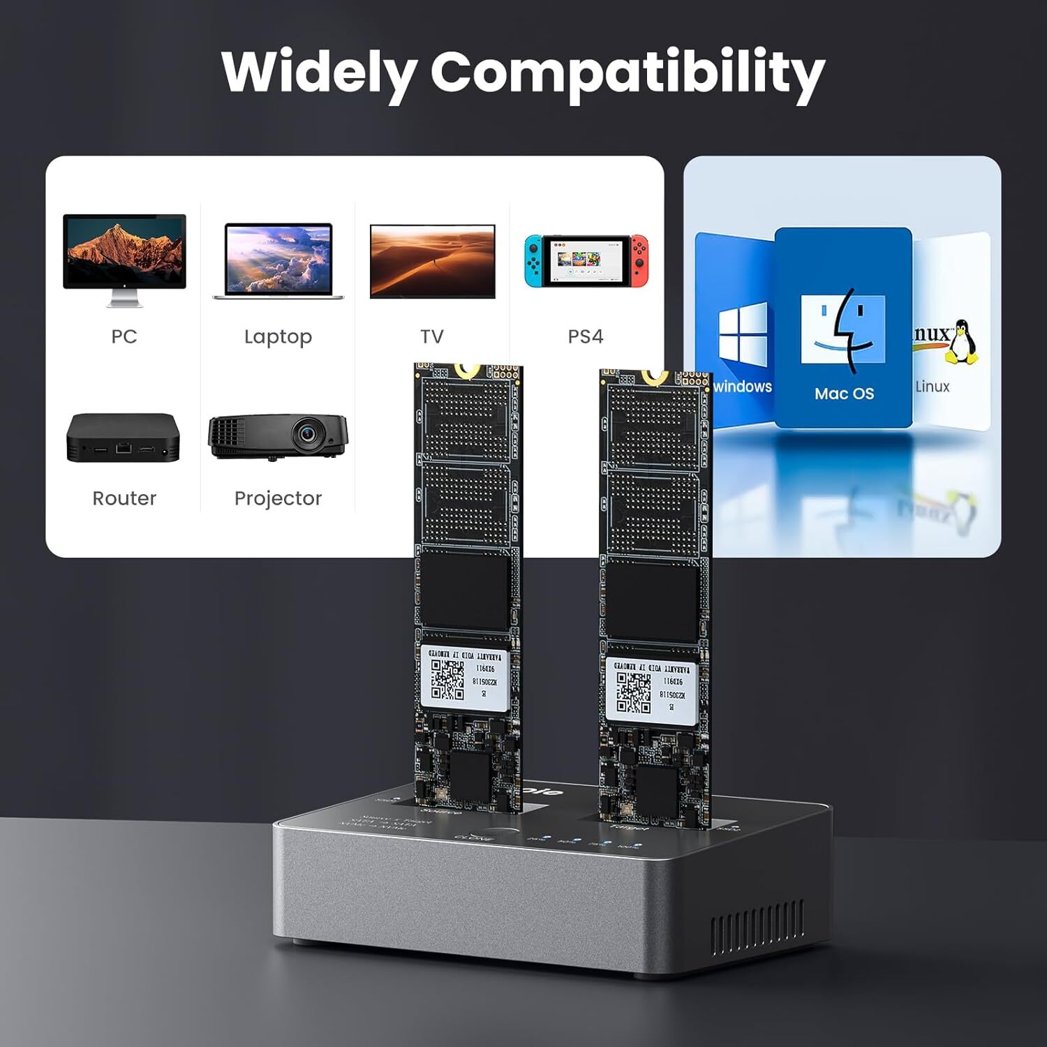 Dual-Bay Offline Clone M.2 NVME/SATA SSD Cloner M.2 NVME/SATA Duplicator for SSD