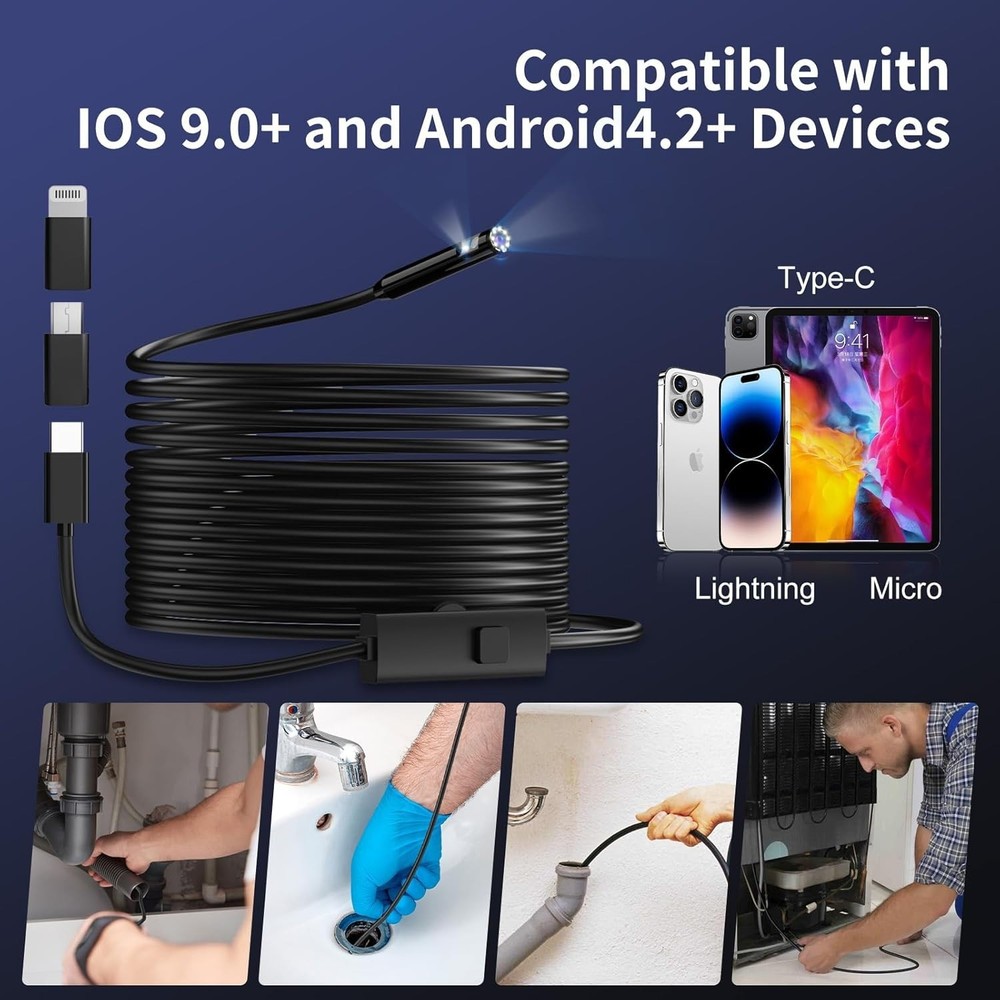 Waterproof Endoscope Camera with Light – 16.4ft for iPhone & Android Users