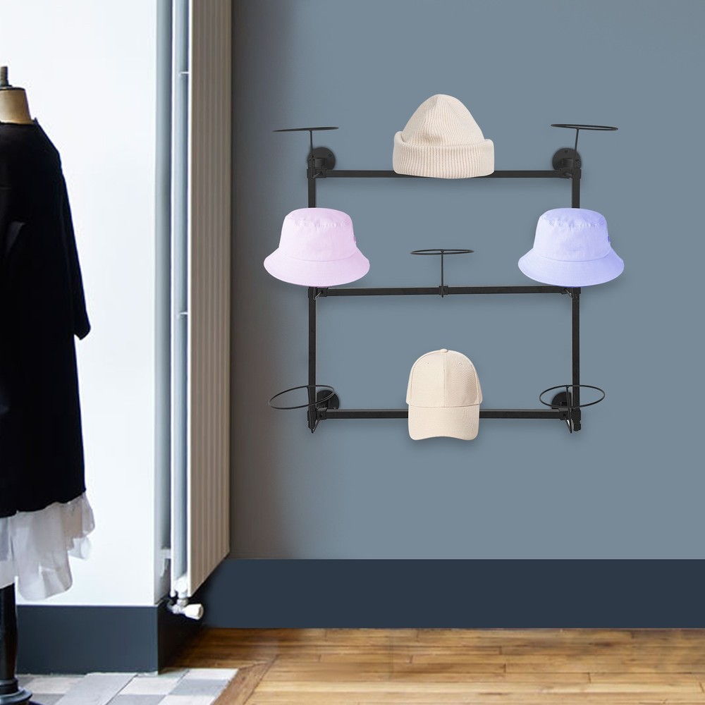 Wall Mount Hat Rack, Hat Storage Hanger, 3-Tier Wall-Mounted Hat Display Rack