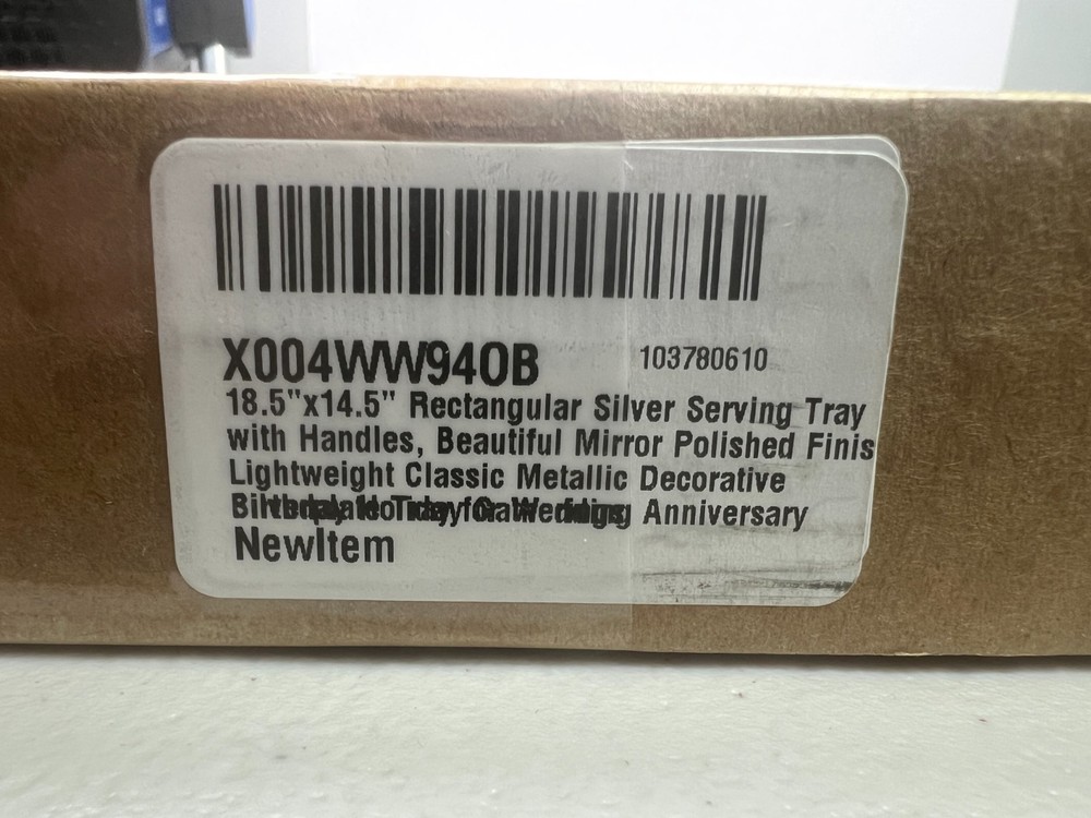 Rectangular Silver Serving Tray with Handles, Beautiful Mirror Polis 18.5”x14.5”