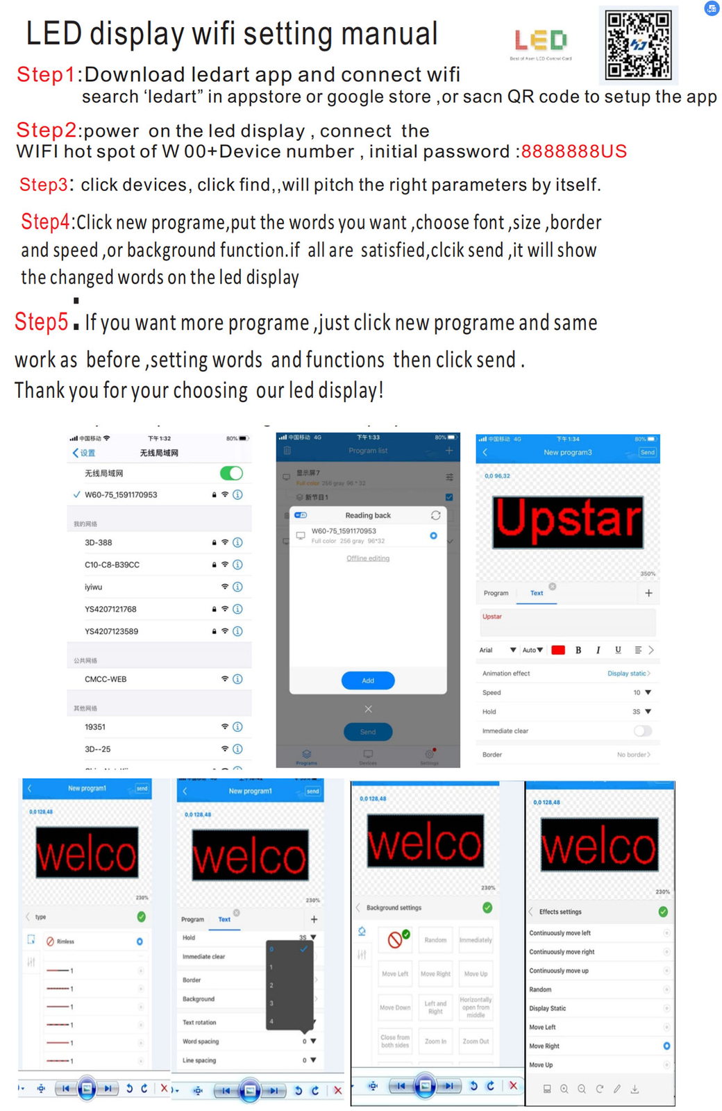 LED Sign 40"X8" Scrolling Message Display Board RGB 7-Color Programmable Board