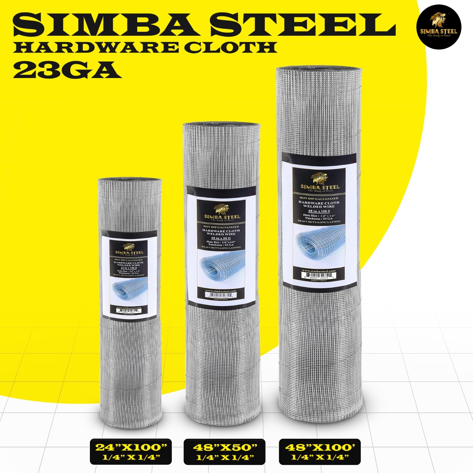 Galvanized Welded Wire Mesh, Hardware Cloth, Size 12"-72" 50/100FT SIMBA STEEL