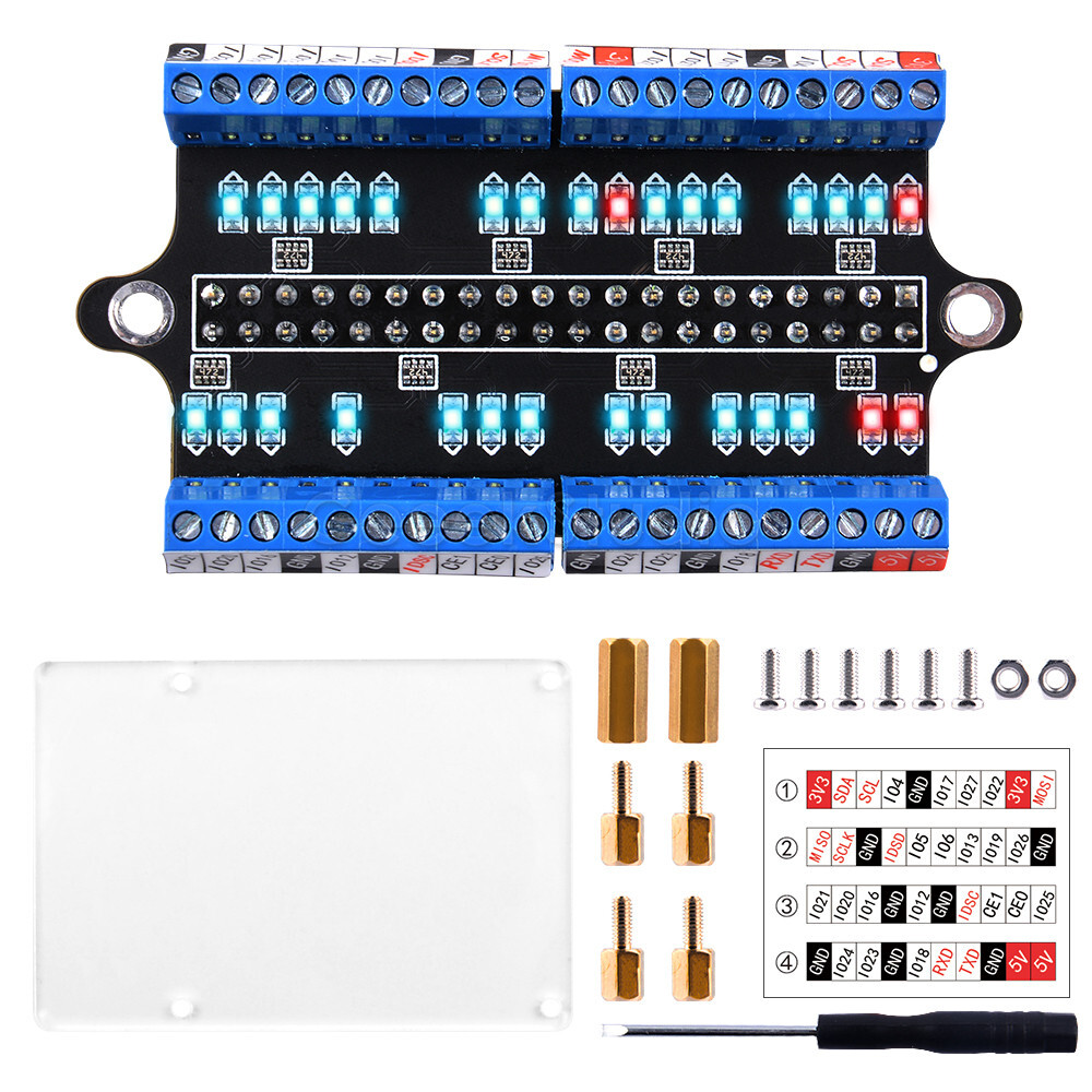Raspberry Pi GPIO Expansion Board LED Screw Terminal Hat With Screwdriver