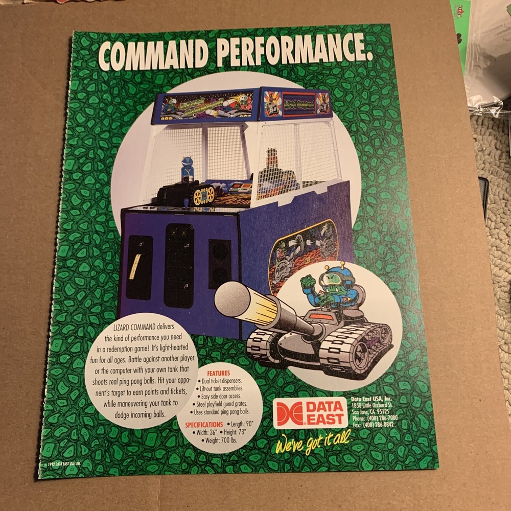 Original 1993 11- 8” Lizard Command Data East arcade game AD FLYER