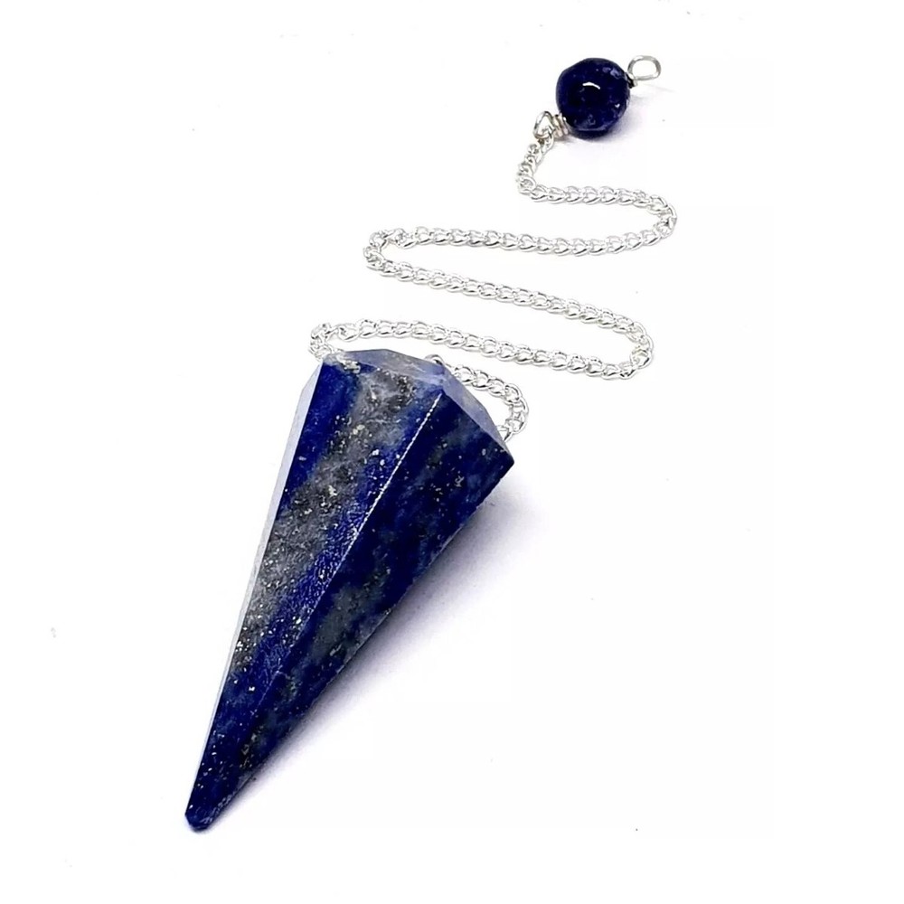 Lapis Lazuli Pendulum Dowser Chain Crystal Dowsing Divination Gemstone Tool Gift