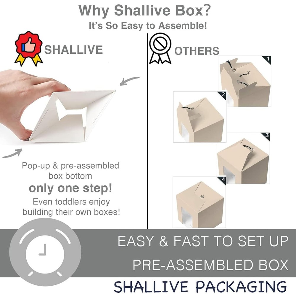 30 Pcs White Cupcake Boxes Individual Easy Assembly with Insert and Window, 3...