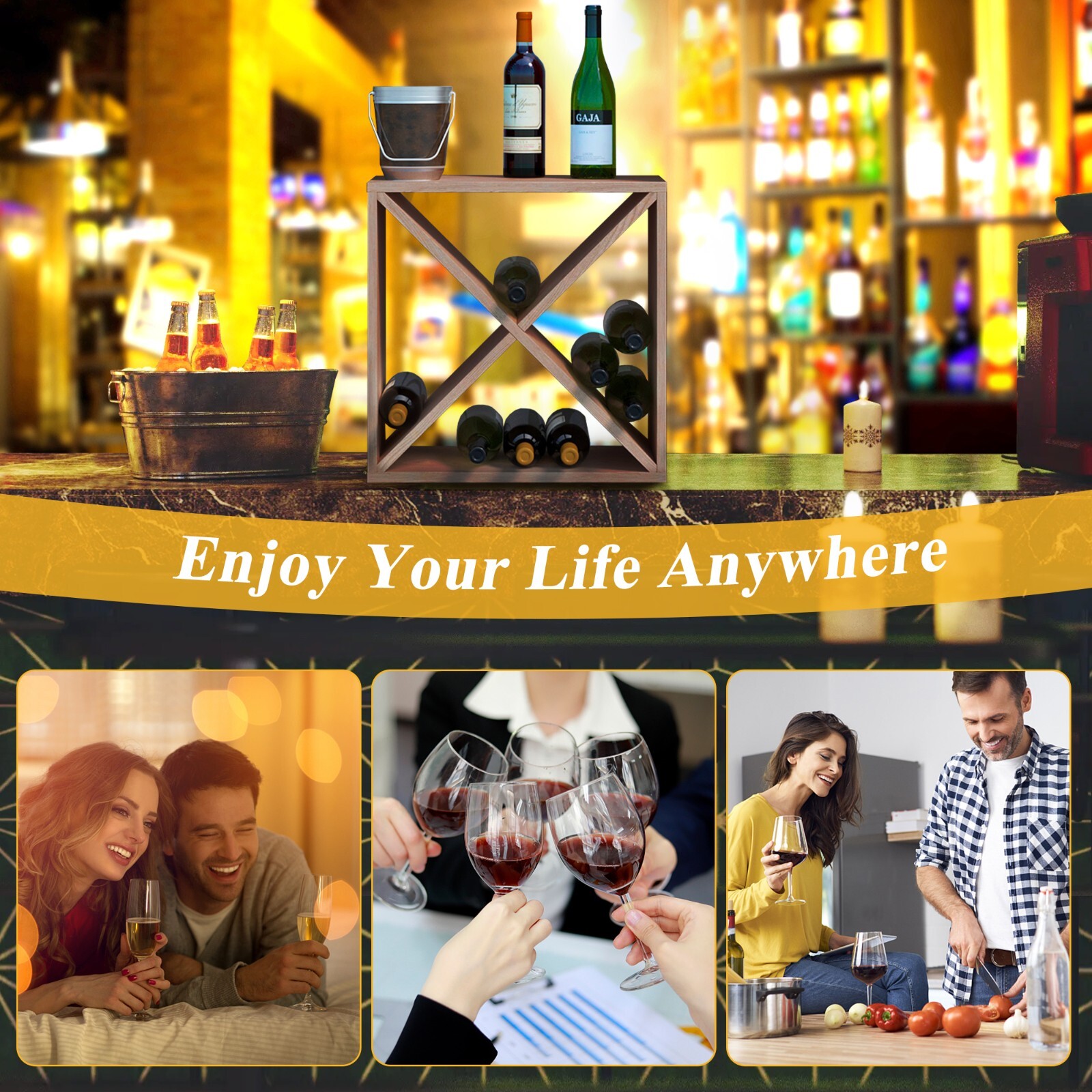 24 Bottle Wine Rack Holder Stackable Countertop Wine Storage Display Solid Wood