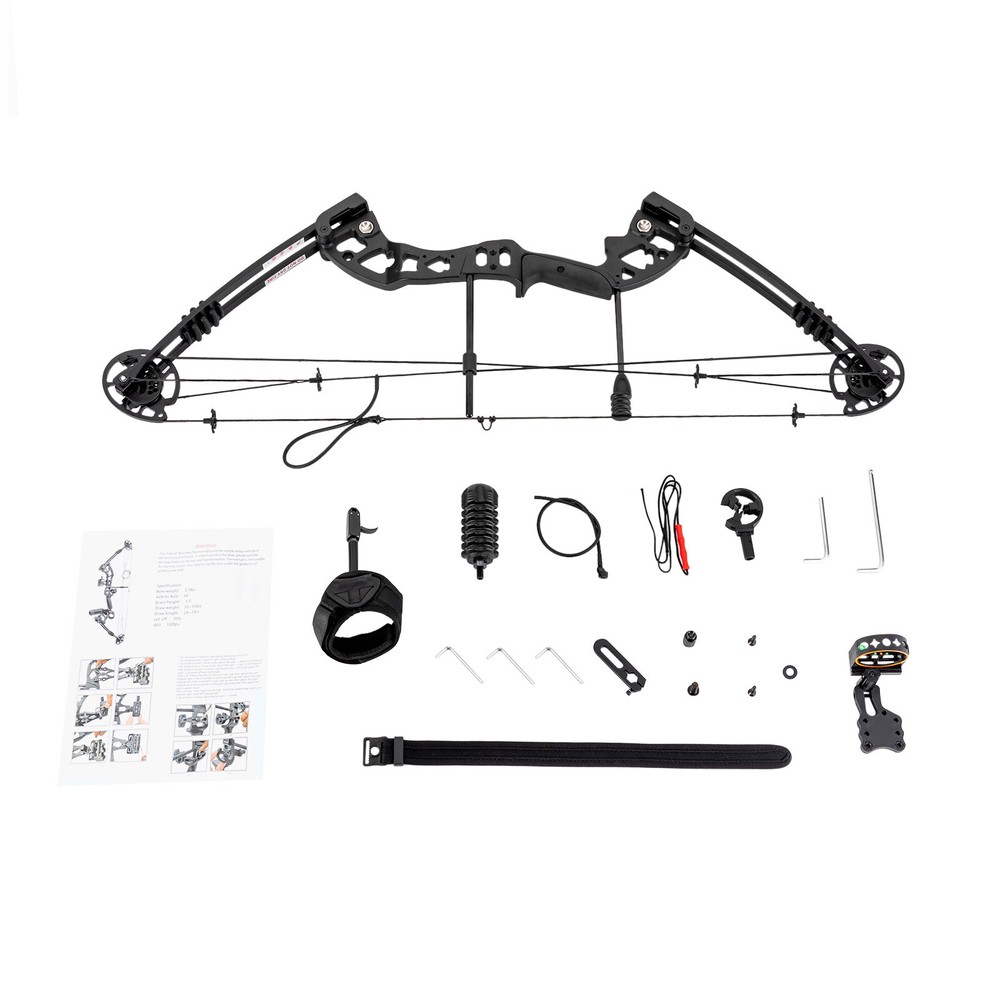 Black Right-Hand Compound Bow Kit for Beginners - Adjtable 30-55 lbs US~