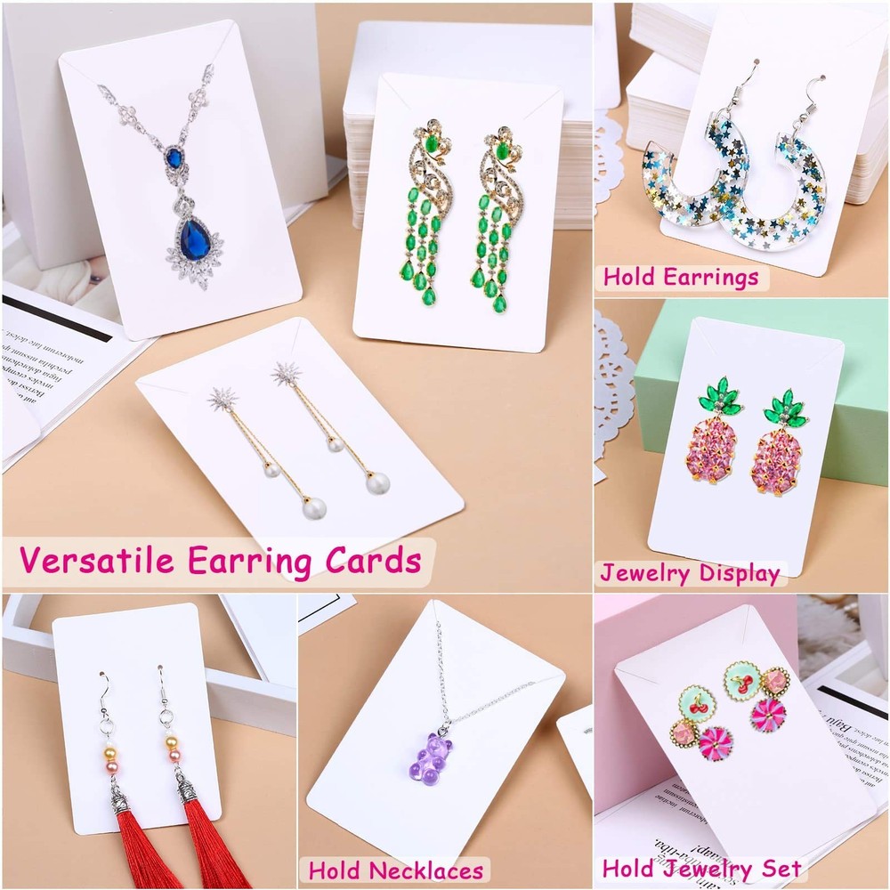 Anezus White Earring Packaging Kit - 400 Pcs with Display Cards,