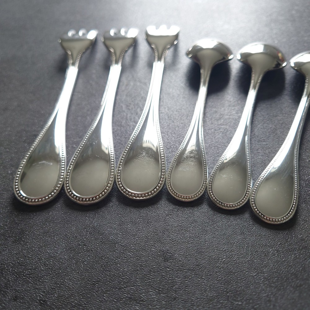 Christofle Perles 6pcs Silverplated Flatware Cake Fork Coffee Spoon Excellent ②