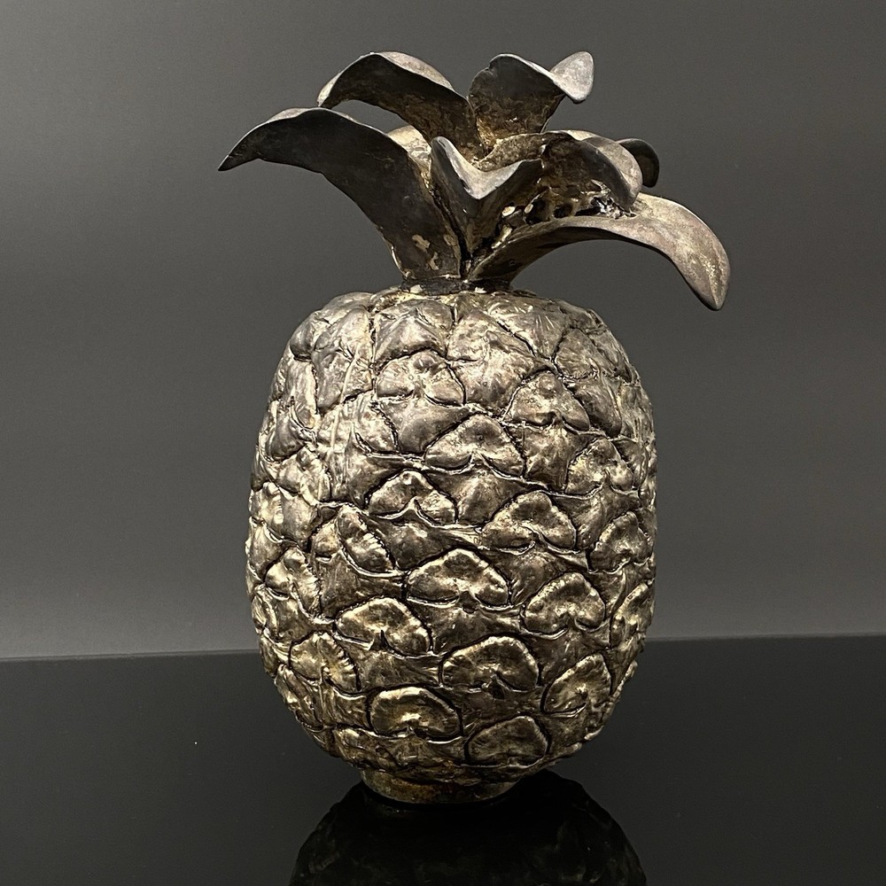 Vintage Silver-plated Pineapple Sculpture Casted From Real Fruit MCM Decor 7”