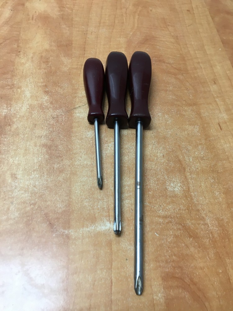Vintage Matco tools Maroon Handle 3pc Phillips screwdriver set #2 #3 #4 4-8"