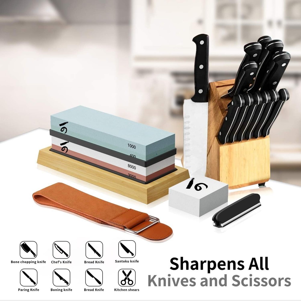 Razor Sharp Knife Sharpening Stone Set – Safe & Easy with Cut-Resistant Gloves