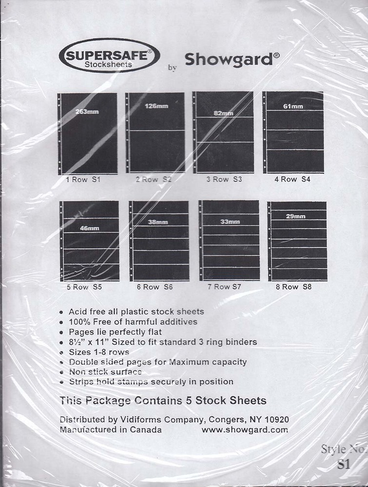 Showgard Supersafe Stock Sheets 1 Row Double Sided Pages 263mm 5 Pack