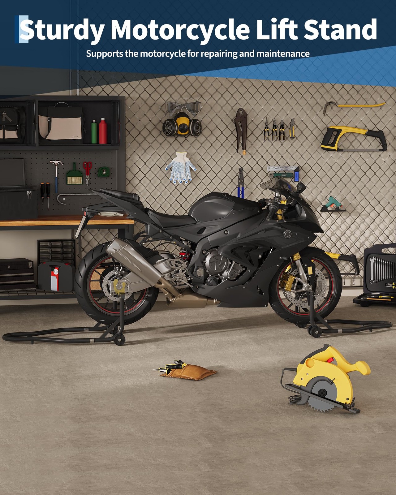 Heavy Duty Motorcycle Stand Lift 900Lbs Capacity Front & Rear Combo Stands Set