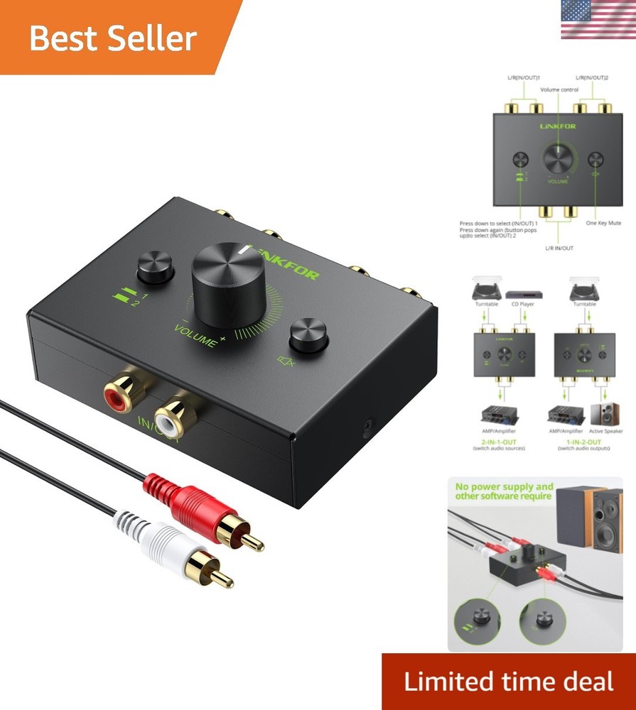 High-Quality RCA Stereo Switch with Built-In Volume Control & Simple Setup