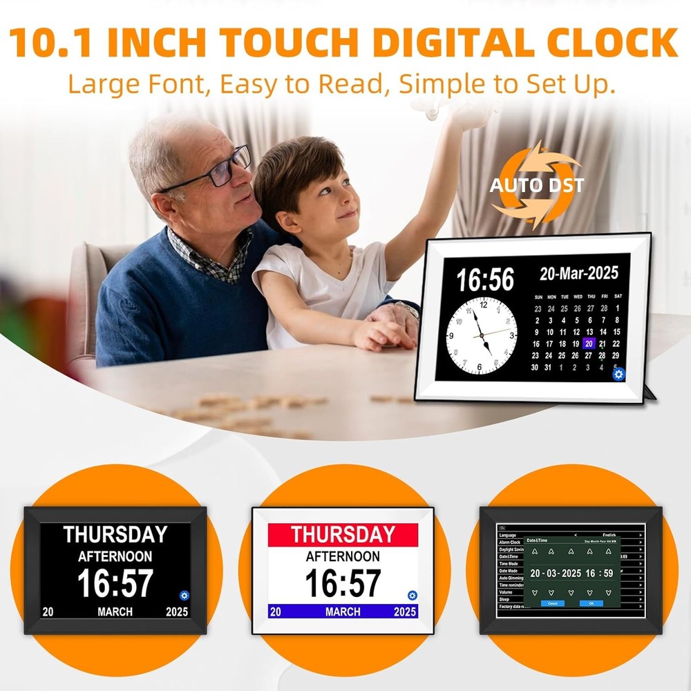 10.1-inch touchscreen digital clock, specially designed for the elderly.