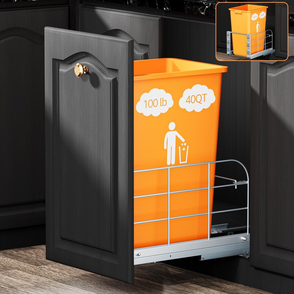 Pull Out Trash Can Under Cabinet with Soft-Close A-Single, Sliver