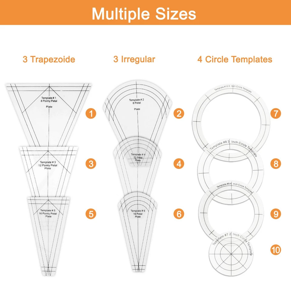 10PCS Shaped Sewing Quilting Ruler Set Creative Template Patchwork for DIY Craft