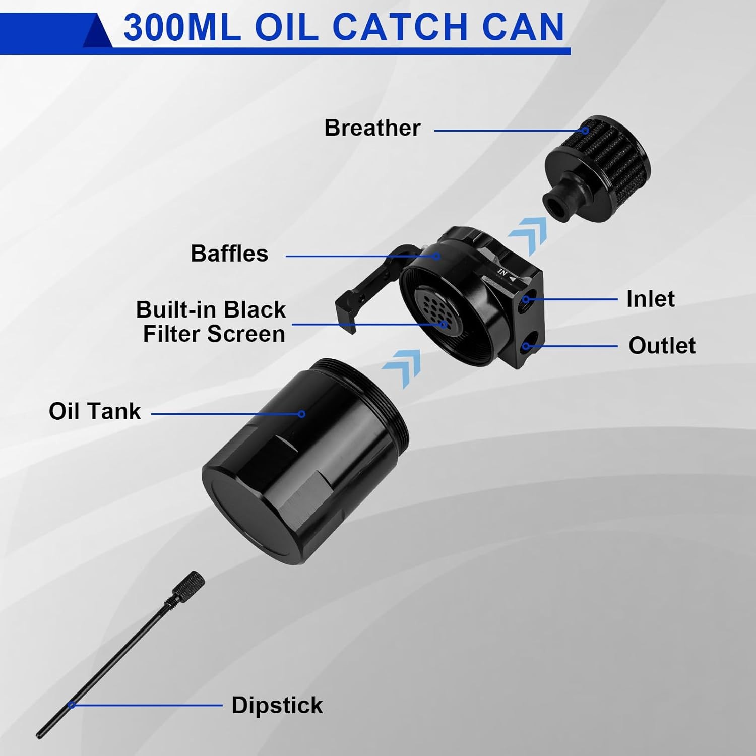 Oil Catch Can, 300ml Black Baffled Catch Can Tank Kit, Aluminum Oil Separator wi