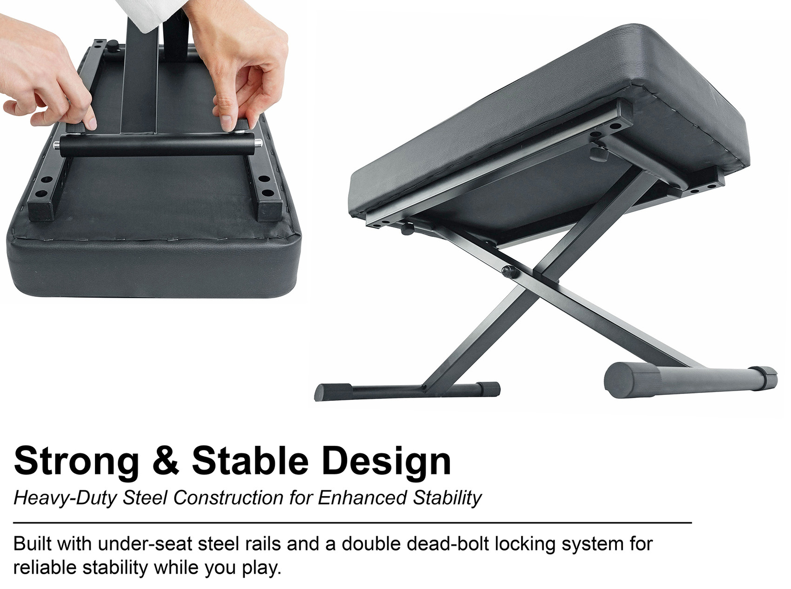 Rockville RKB61 V2 Extra Thick Padded Foldable Keyboard Bench w/ Quick-Release