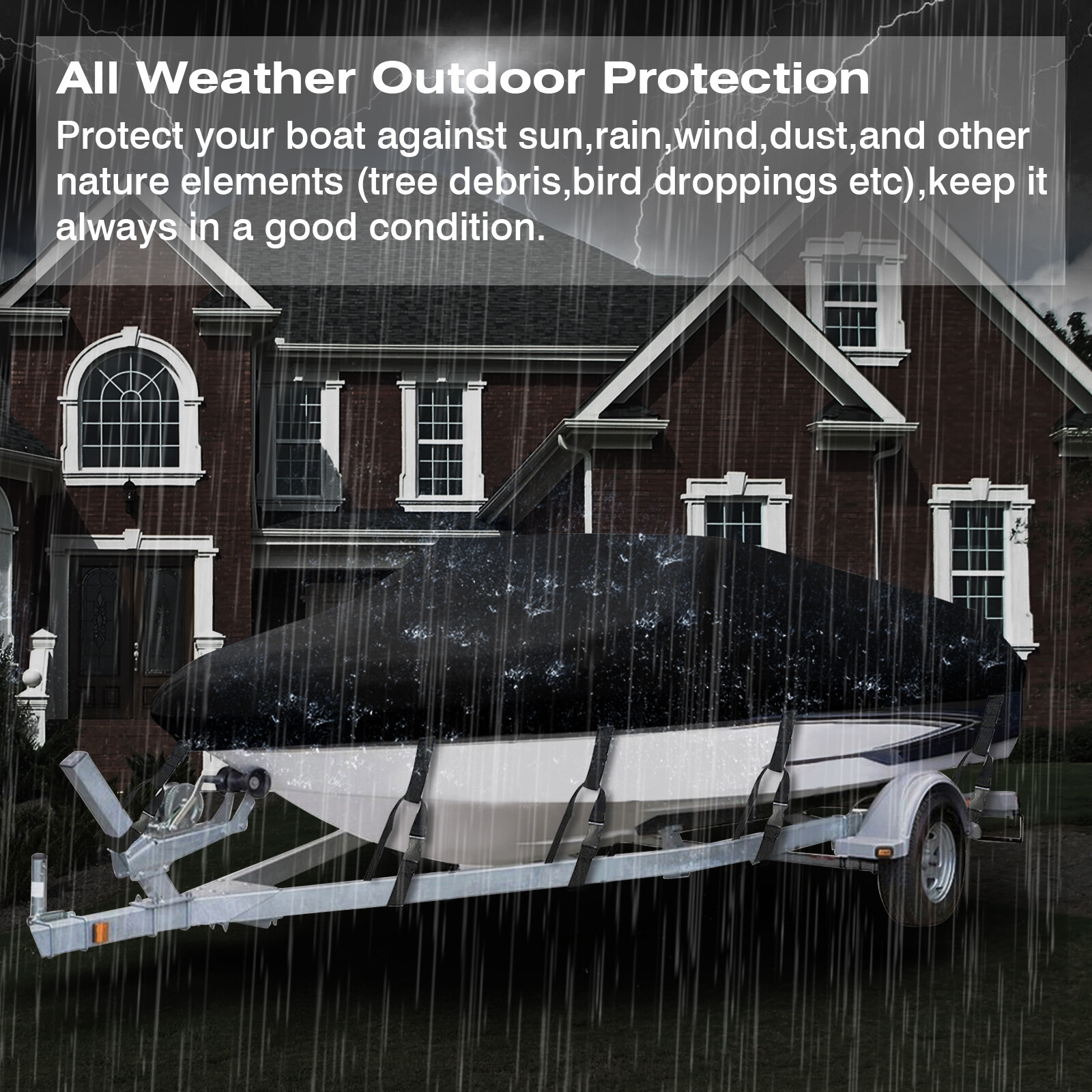 17" 18" 19" Heavy Duty Boat Cover Trailerable Fishing Ski Bass V-Hull Runabouts