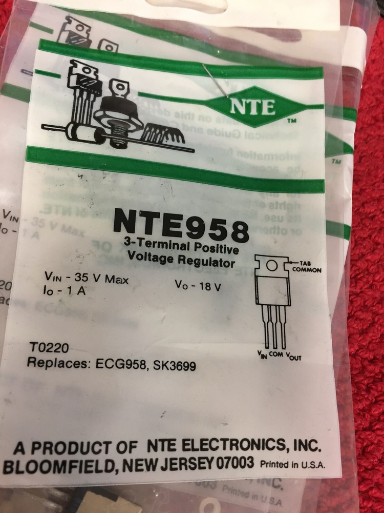 NTE 958 3 TERMINAL POSITIVE VOLTAGE REGULATOR