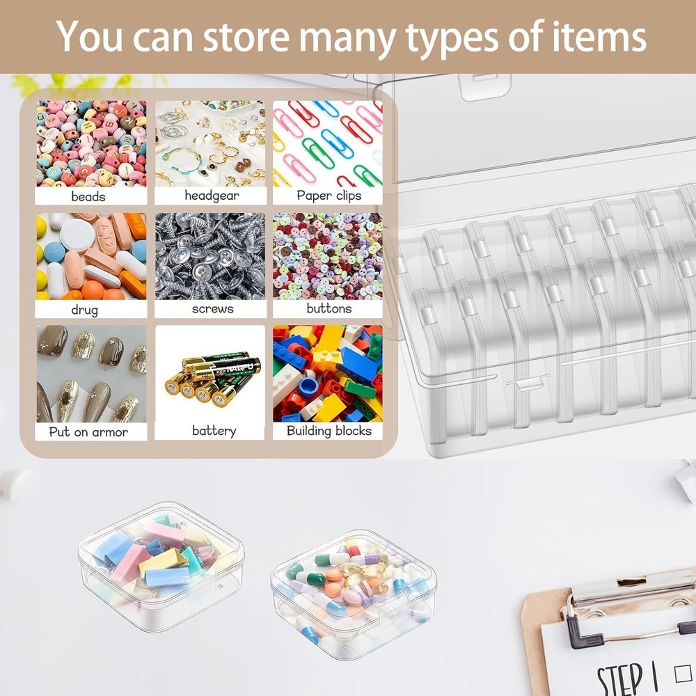 Bead Storage Containers, 24 Small Rectangular Clear 0.23" L × 4.72" W × 2.44"